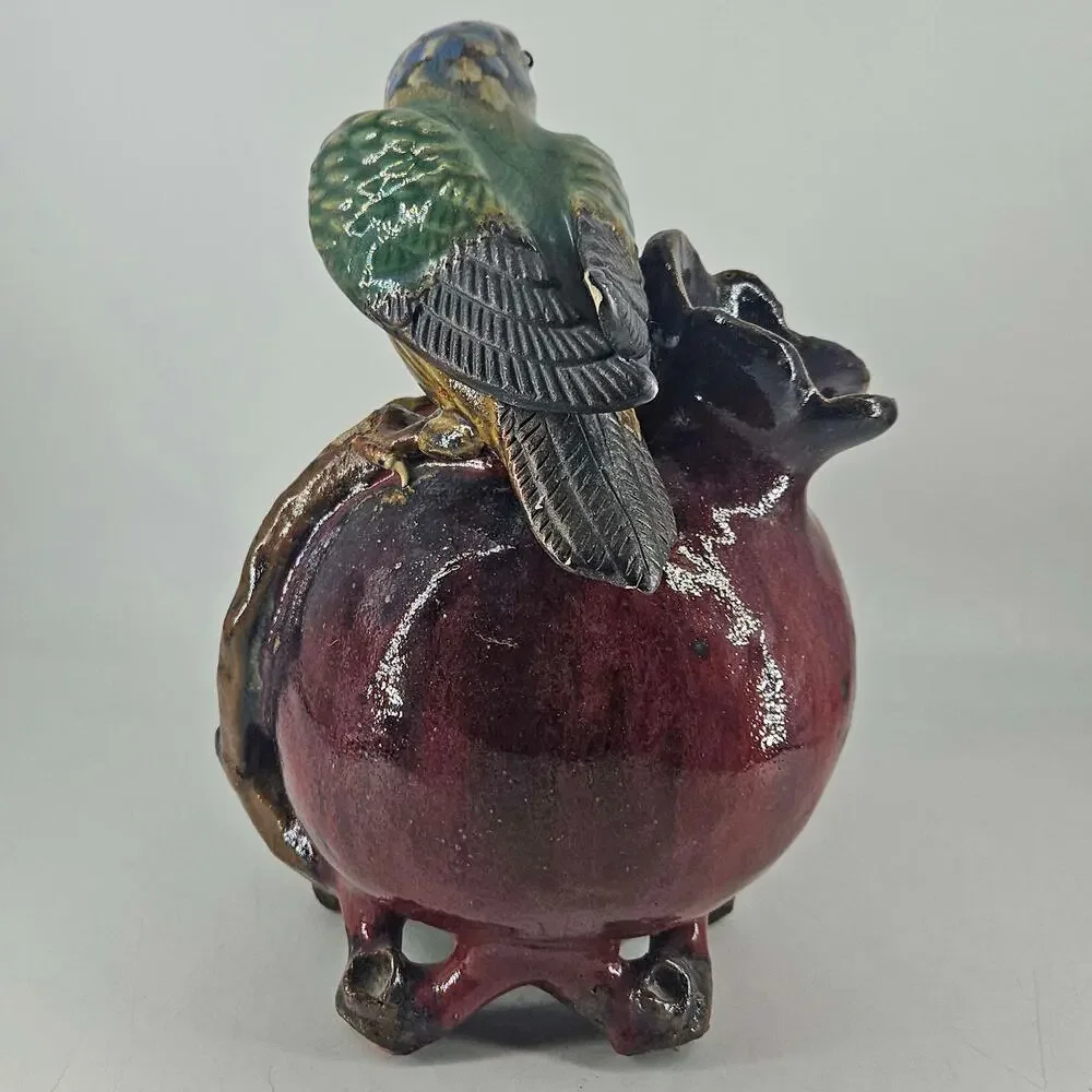 Vintage Chinese Shiwan Boyun Pottery bird on pomegranate Vase 11